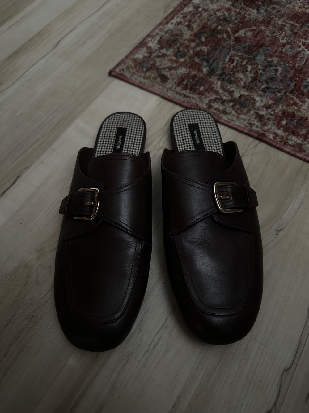 Women's Vince Minetta Loafer Leather Mule with Buckle - Dark Brown